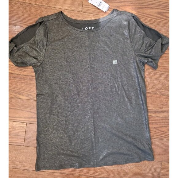 Loft Tees Sz S Black & Green Gold Cotton Short Sleeve Lot Of 2 Cold Shoulder NWT - Picture 3 of 13